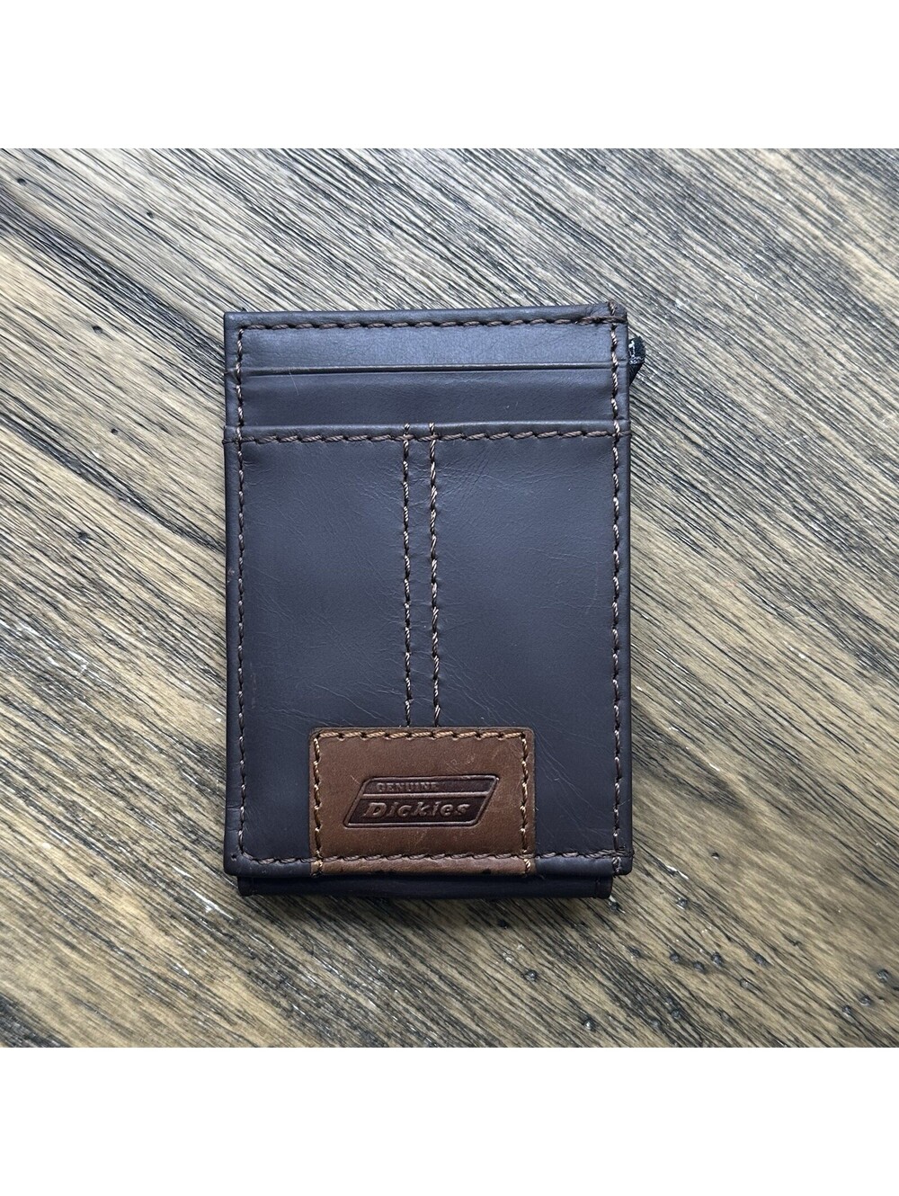 Dickies Genuine Leather Slim Magnetic Closure Bifold Wallet w/ Clear ID Window
